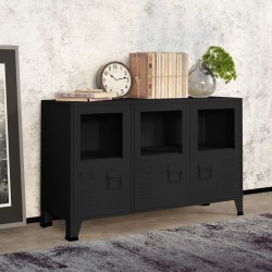 vidaXL Aparador industrial de metal y vidrio negro 105x35x62 cm