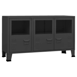 vidaXL Aparador industrial de metal y vidrio negro 105x35x62 cm