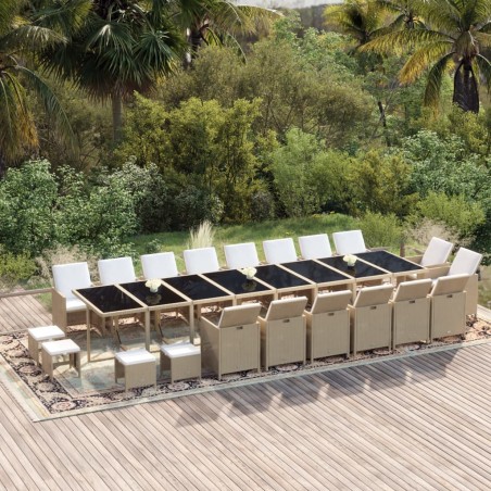 vidaXL Set comedor de jardín 21 pzas con cojines ratán sintético beige