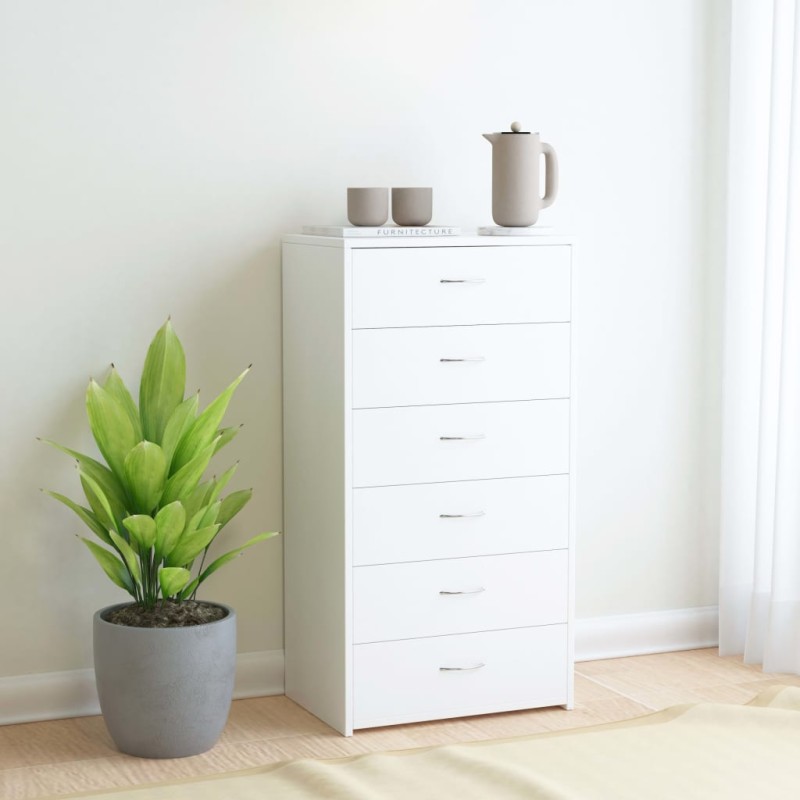 vidaXL Aparador con 6 cajones madera contrachapada blanco 50x34x96 cm vidaXL Aparador con 6 cajones madera contrachapada blanco 50x34x96 cm