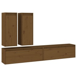 vidaXL Muebles para TV 4 piezas madera maciza de pino marrón miel