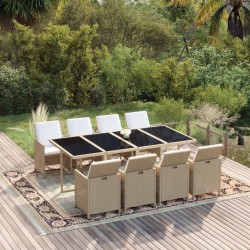 vidaXL Set comedor de jardín 9 pzas con cojines ratán sintético beige