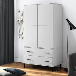vidaXL Armario patas de metal OSLO madera maciza blanco 90x55x172,5 cm