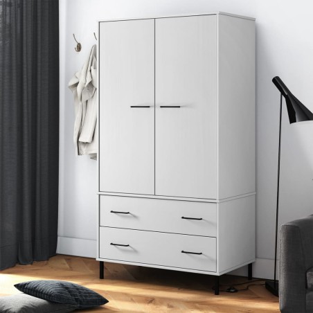 vidaXL Armario patas de metal OSLO madera maciza blanco 90x55x172,5 cm