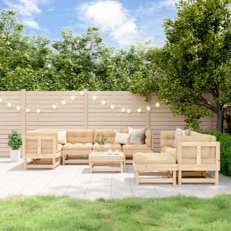 vidaXL Juego de muebles de jardín 10 piezas y cojines madera maciza