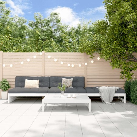 vidaXL Juego de muebles jardín 4 piezas y cojines madera maciza blanco