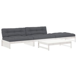 vidaXL Juego de muebles jardín 4 piezas y cojines madera maciza blanco