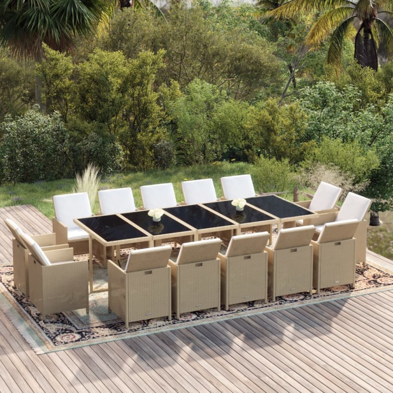 vidaXL Set de comedor jardín 15 pzas con cojines ratán sintético beige vidaXL Set de comedor jardín 15 pzas con cojines ratán sintético beige
