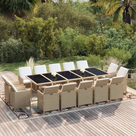 vidaXL Set de comedor jardín 15 pzas con cojines ratán sintético beige