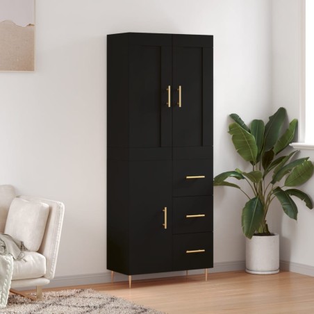 vidaXL Aparador alto madera contrachapada negro 69,5x34x180 cm