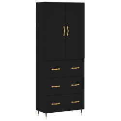 vidaXL Aparador alto madera contrachapada negro 69,5x34x180 cm