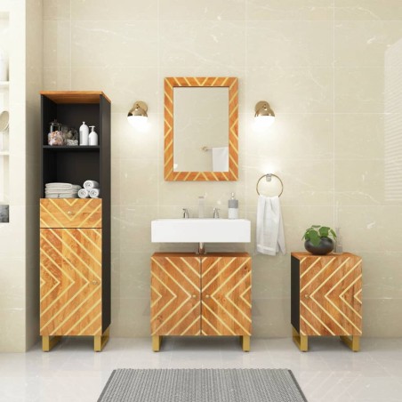 vidaXL Juego muebles de baño 4 pzas madera maciza mango marrón y negro