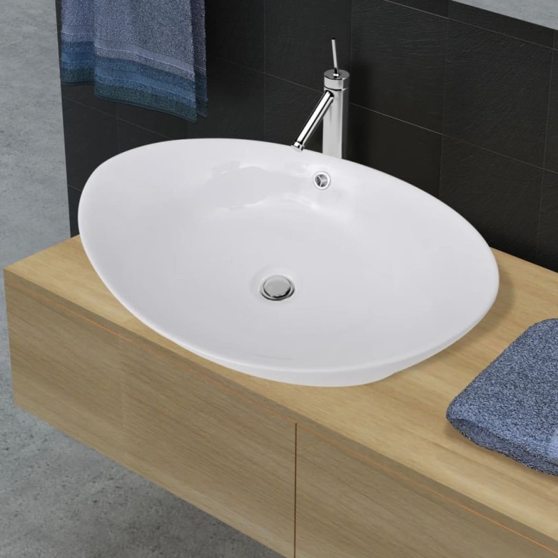 vidaXL Lavabo ovalado y orificio desbordamiento cerámica 59x38,5 cm vidaXL Lavabo ovalado y orificio desbordamiento cerámica 59x38,5 cm