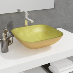 vidaXL Lavabo de vidrio dorado 42x42x14 cm