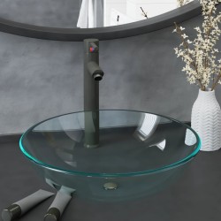 vidaXL Lavabo con grifo y tapón pulsador cristal templado transparente 