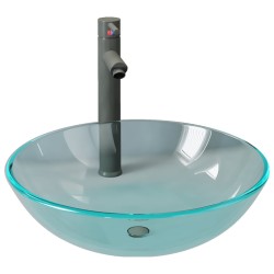 vidaXL Lavabo con grifo y tapón pulsador cristal templado transparente 