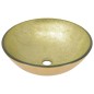 vidaXL Lavabo con grifo y tapón pulsador cristal templado dorado
