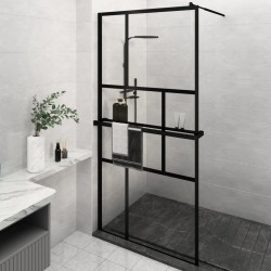 vidaXL Mampara ducha con estante vidrio ESG y aluminio negro 115x195cm