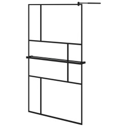 vidaXL Mampara ducha con estante vidrio ESG y aluminio negro 115x195cm