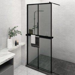 vidaXL Mampara ducha con estante vidrio ESG y aluminio negro 100x195cm