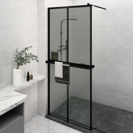 vidaXL Mampara ducha con estante vidrio ESG y aluminio negro 100x195cm
