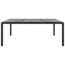 vidaXL Mesa jardín vidrio templado ratán sintético negro 200x150x75 cm
