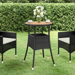 vidaXL Mesa de jardín madera acacia y ratán sintético negro Ø60x75 cm