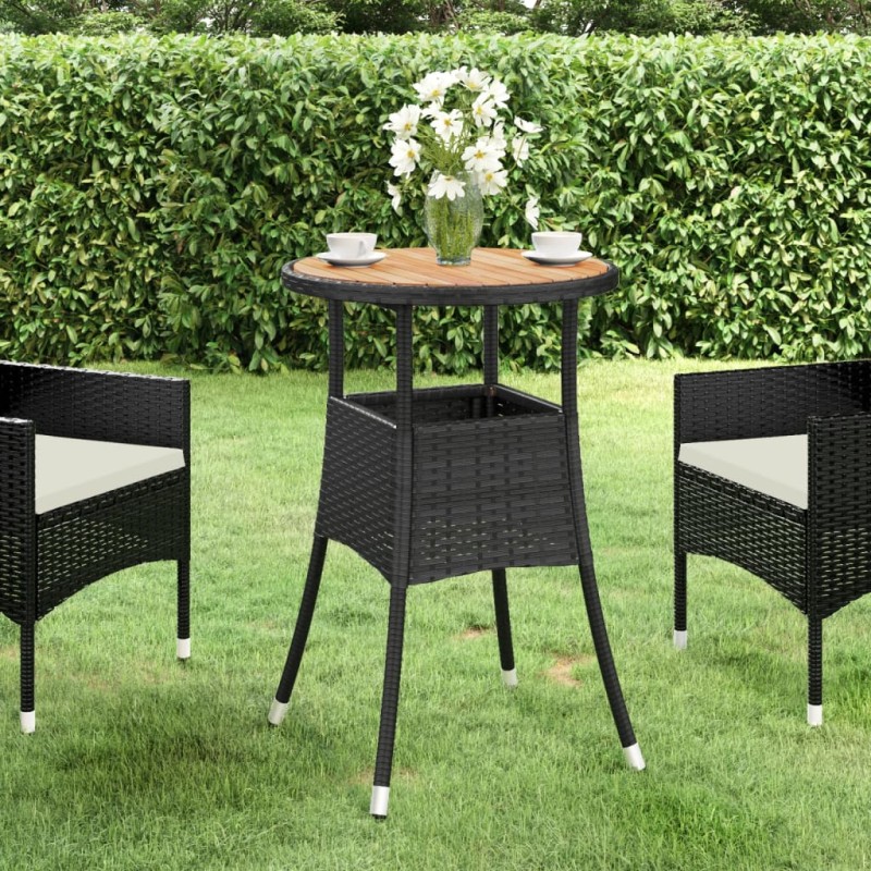 vidaXL Mesa de jardín madera acacia y ratán sintético negro Ø60x75 cm vidaXL Mesa de jardín madera acacia y ratán sintético negro Ø60x75 cm