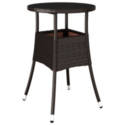 vidaXL Mesa de jardín vidrio templado ratán sintético marrón Ø60x75 cm