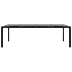 vidaXL Mesa jardín vidrio templado ratán sintético negro 250x100x75 cm