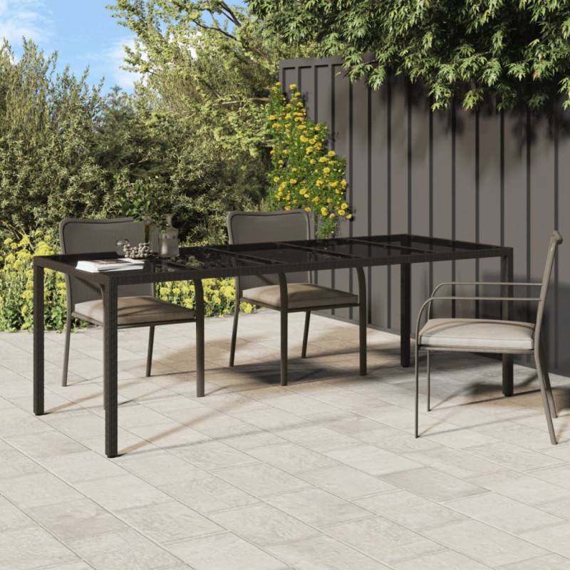vidaXL Mesa de jardín de vidrio templado ratán PE marrón 250x100x75 cm vidaXL Mesa de jardín de vidrio templado ratán PE marrón 250x100x75 cm