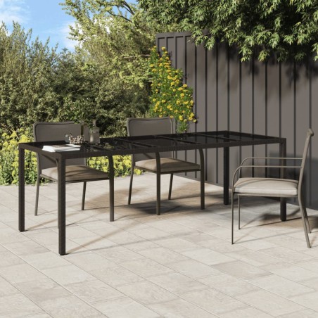 vidaXL Mesa de jardín de vidrio templado ratán PE marrón 250x100x75 cm