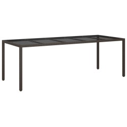 vidaXL Mesa de jardín de vidrio templado ratán PE marrón 250x100x75 cm