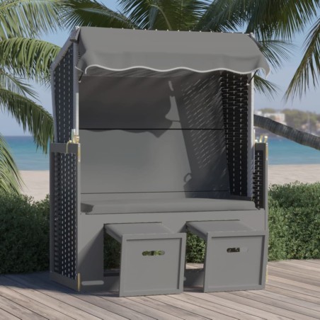 vidaXL Silla Strandkorb dosel ratán sintético madera antracita blanco