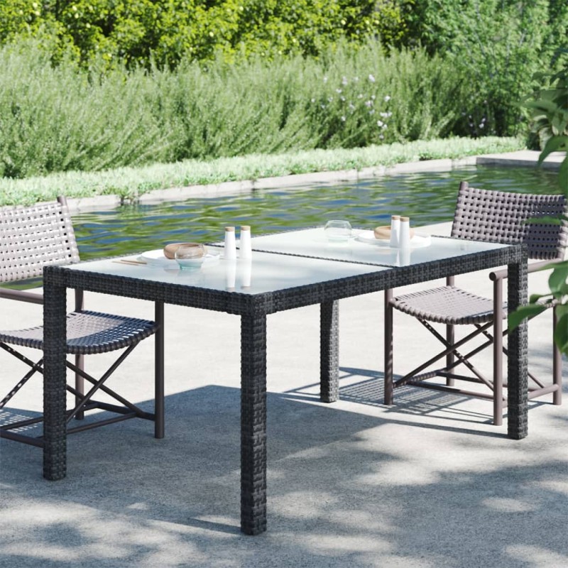 vidaXL Mesa jardín vidrio templado ratán sintético 150x90x75 cm negro vidaXL Mesa jardín vidrio templado ratán sintético 150x90x75 cm negro