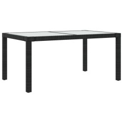 vidaXL Mesa jardín vidrio templado ratán sintético 150x90x75 cm negro