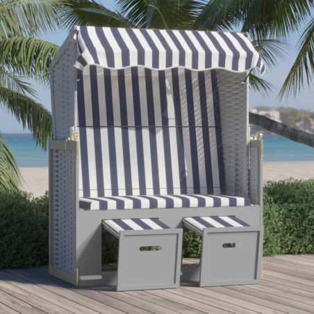 vidaXL Silla playa Strandkorb dosel ratán sintético madera azul blanco