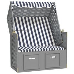 vidaXL Silla playa Strandkorb dosel ratán sintético madera azul blanco