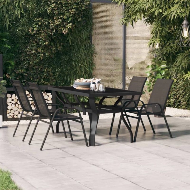 vidaXL Mesa de jardín acero y vidrio negra 140x70x70 cm vidaXL Mesa de jardín acero y vidrio negra 140x70x70 cm