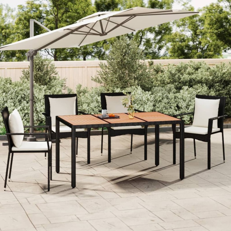 vidaXL Mesa de jardín ratán PE negro y superficie madera maciza acacia vidaXL Mesa de jardín ratán PE negro y superficie madera maciza acacia