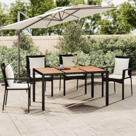 vidaXL Mesa de jardín ratán PE negro y superficie madera maciza acacia