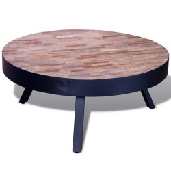 vidaXL Mesita baja de centro redonda de madera de teca reciclada 