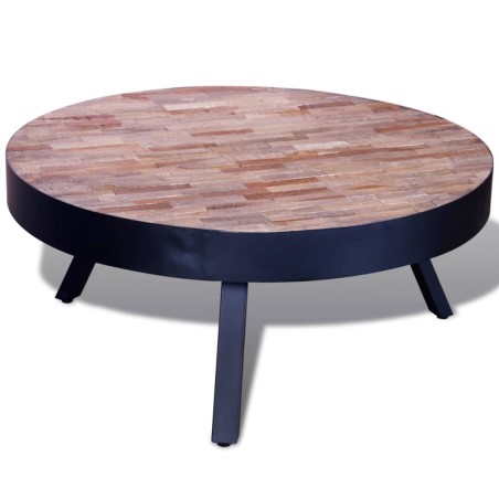 vidaXL Mesita baja de centro redonda de madera de teca reciclada 