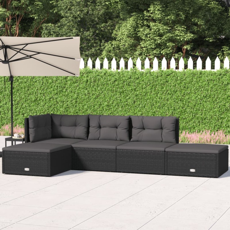 vidaXL Set de muebles de jardín 5 pzas y cojines ratán sintético negro vidaXL Set de muebles de jardín 5 pzas y cojines ratán sintético negro