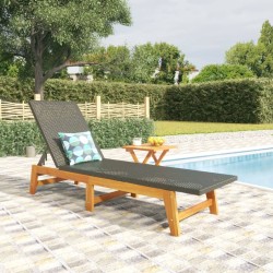 vidaXL Tumbona con mesa ratán sintético y madera maciza de acacia 