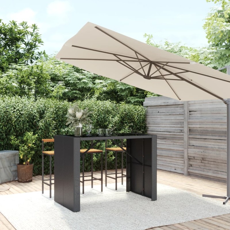 vidaXL Mesa alta bar ratán PE y superficie vidrio negro 145x80x110 cm vidaXL Mesa alta bar ratán PE y superficie vidrio negro 145x80x110 cm
