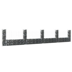 vidaXL Cesta de gaviones forma de U 5 postes de hierro 500x20x100 cm