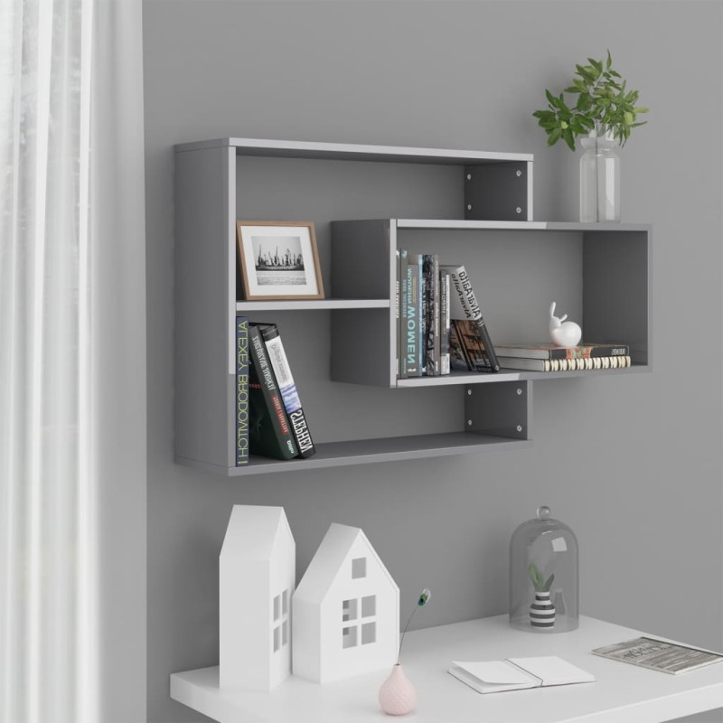 vidaXL Estantes de pared contrachapada gris brillante 104x20x58,5 cm vidaXL Estantes de pared contrachapada gris brillante 104x20x58,5 cm