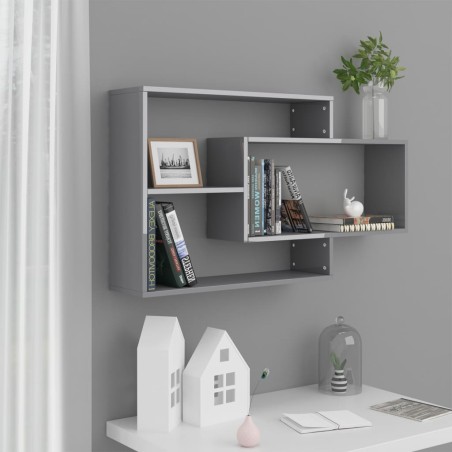 vidaXL Estantes de pared contrachapada gris brillante 104x20x58,5 cm