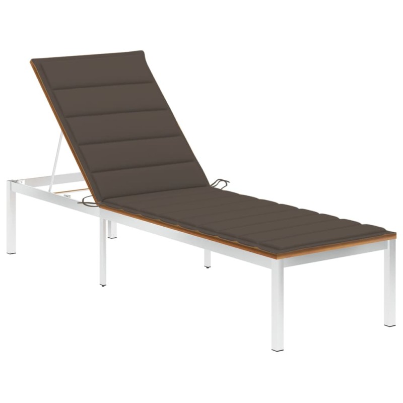 vidaXL Tumbona con cojín madera maciza de acacia y acero inoxidable vidaXL Tumbona con cojín madera maciza de acacia y acero inoxidable